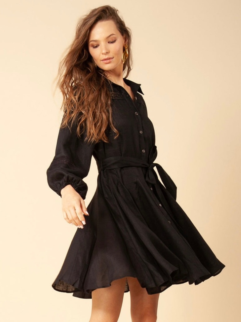 Hale Bob  boho luxe knee length black 100% linen mini dress. Nwt. Size Sml.